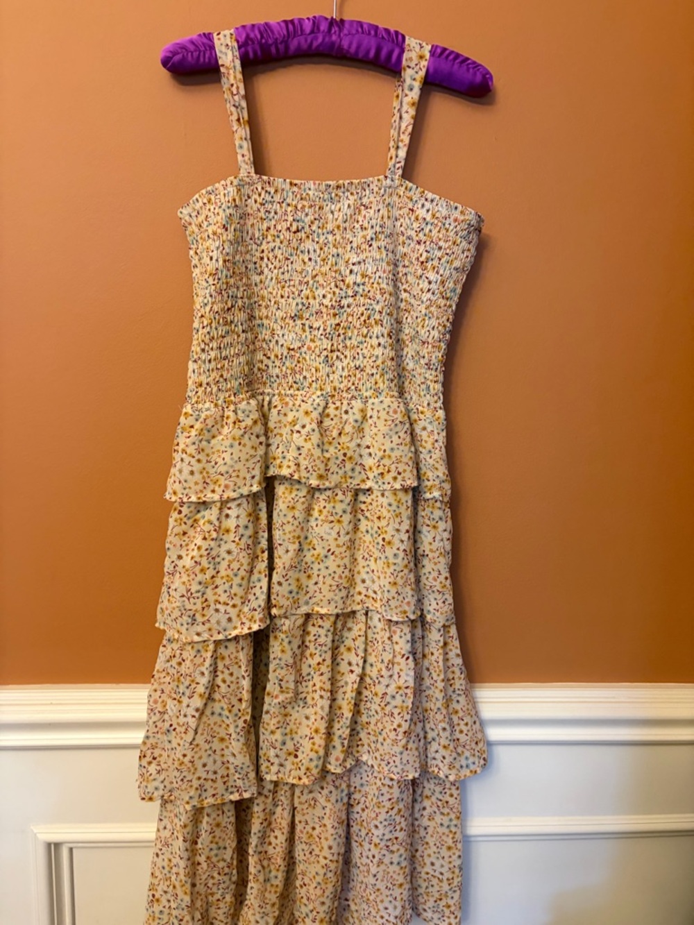 Mimi Chica Cream Floral Tiered Sundress with Smocked Bodice
